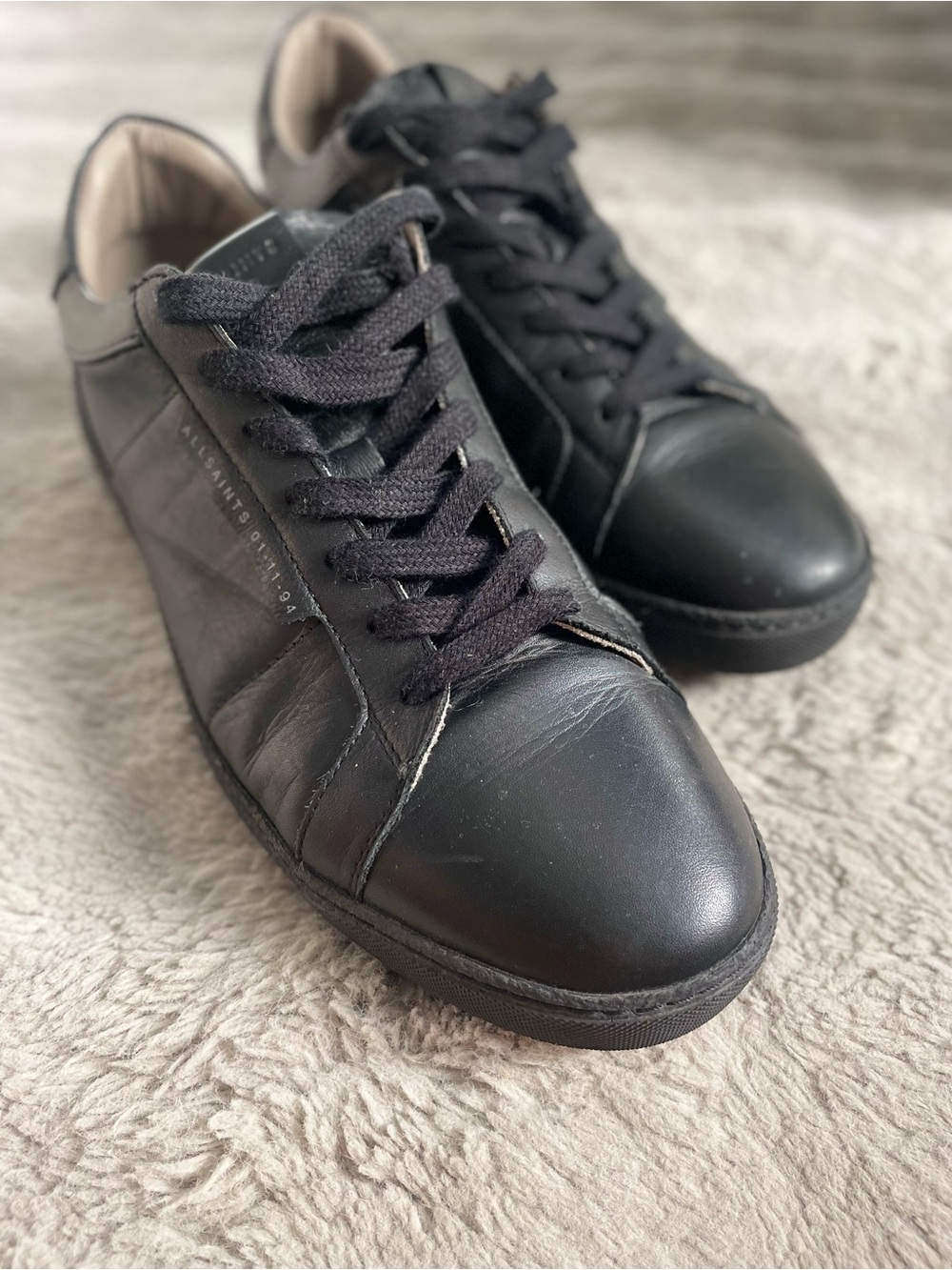 AllSaints Black Leather Low-Top Sneakers sz 44/ US 11